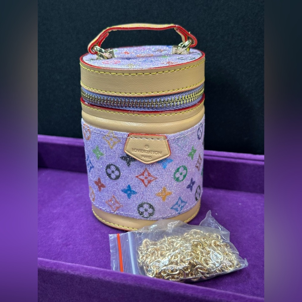 Purple Glitter Mini Barrel Bag w/ Crossbody Chain | Luminous Detail | Exact Item